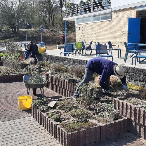 Carola und Wolfgang am Blumenbeet